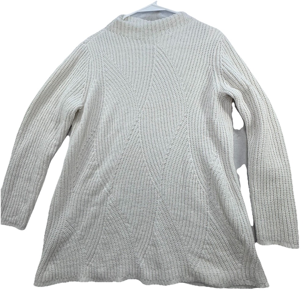 J Jill Chenille Soft Knit Mock Neck Sweater Pullover Cream Ivory Sz M Minimalist
